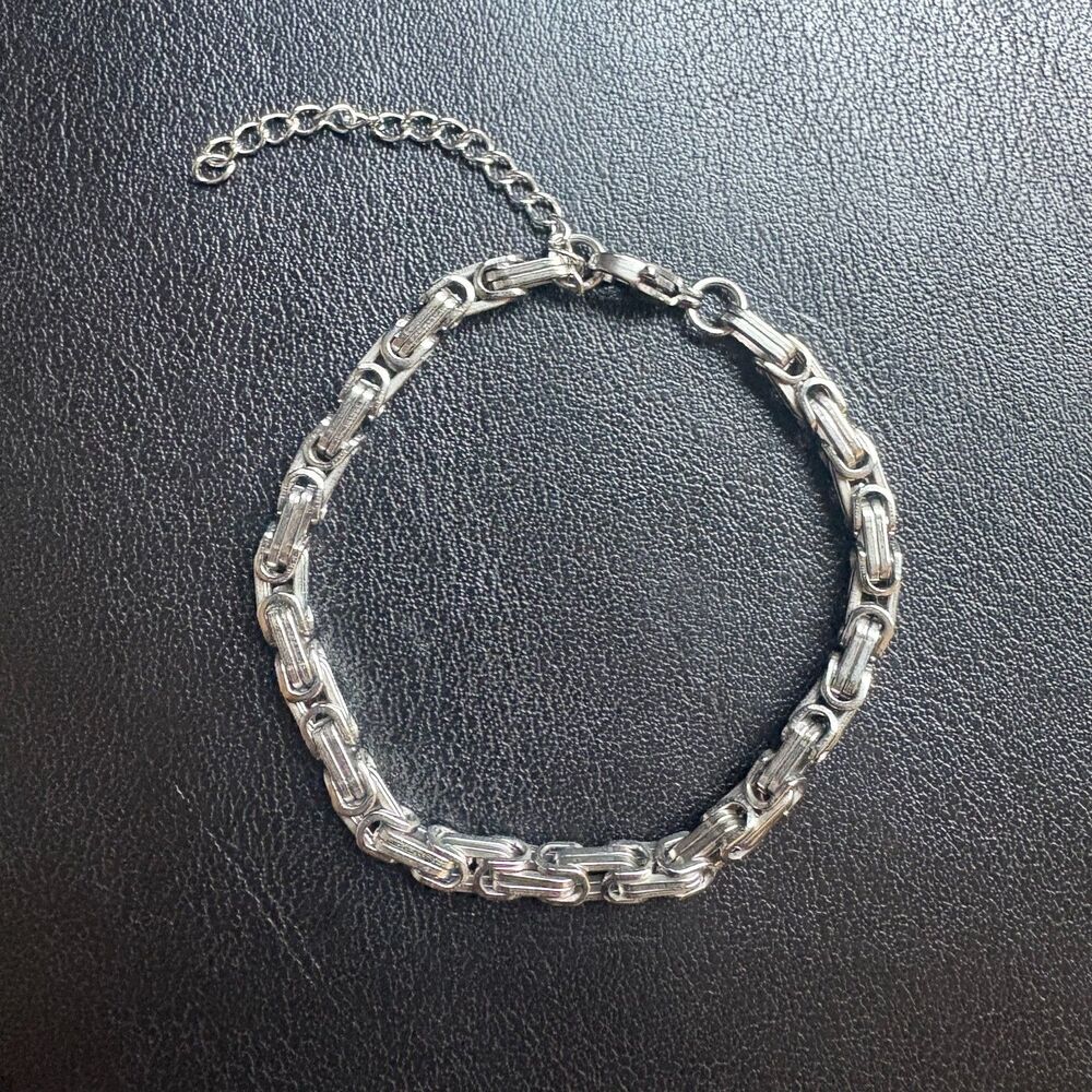 4mm Stainless Steel Paperclip Link Chain Bracelet Silver Adjustable 7-9" Unisex